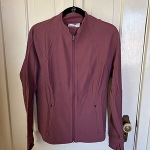 NWOT Athleta Salutation ribbed zip-up jacket in mauve.